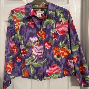 Coldwater Creek Women's Floral Purple Jacket Petite Medium